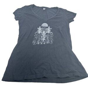 Bella Women's Size Medium Black Graphic Tee With Skeleton Bikers And Moon Design